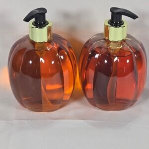Set of 2 Pumpkin Liquid Hand Soap Dispensers Orange Fall Autumn Decor New